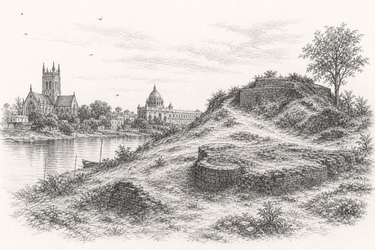 Hand-drawn pencil travel sketch for Kanpur