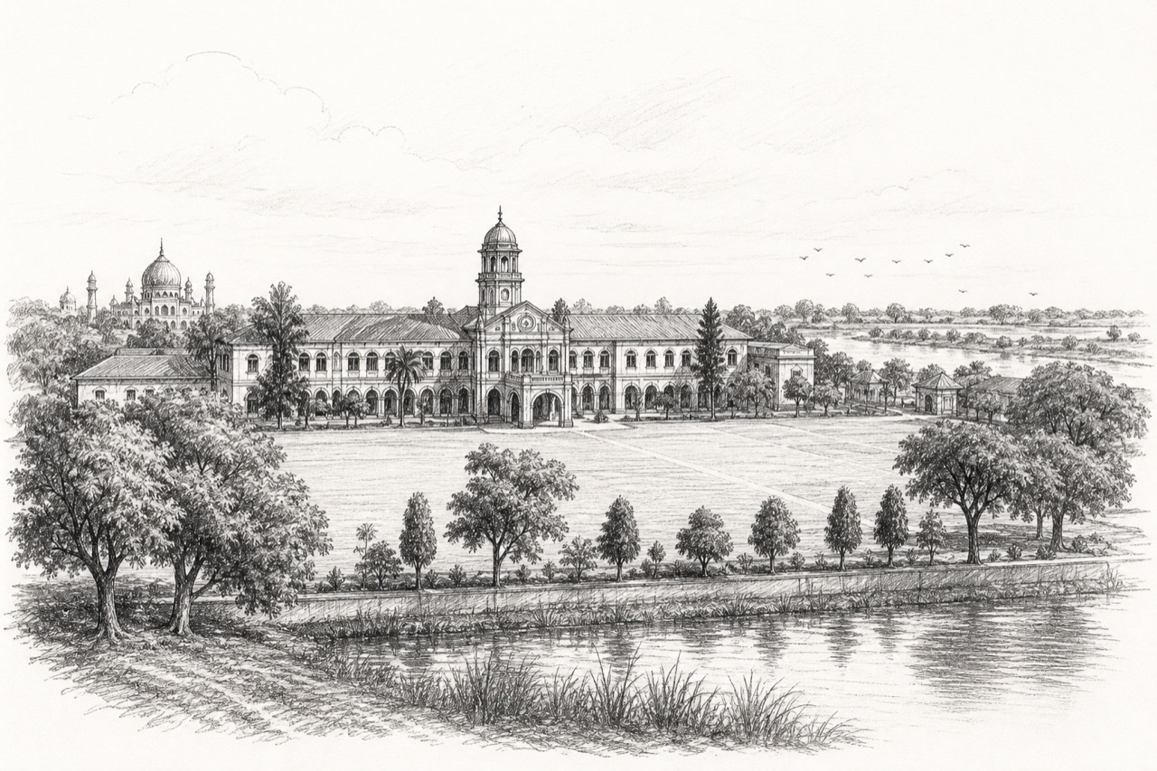 Hand-drawn pencil travel sketch for Kapurthala Town