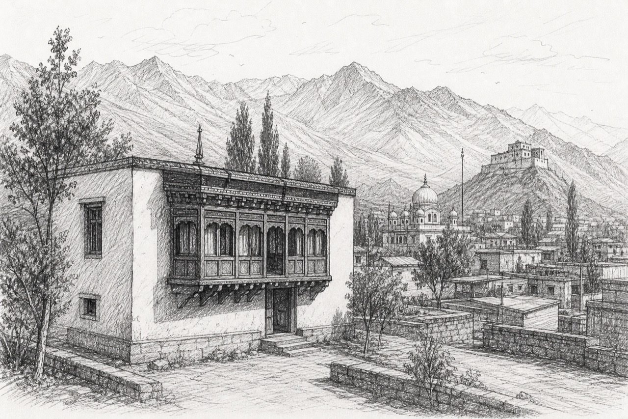 Hand-drawn pencil travel sketch for Kargil