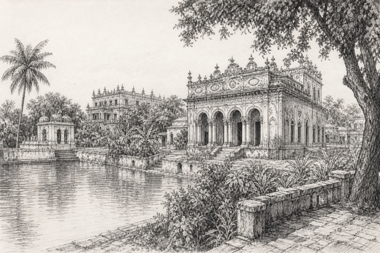 Hand-drawn pencil travel sketch for Karīmpur