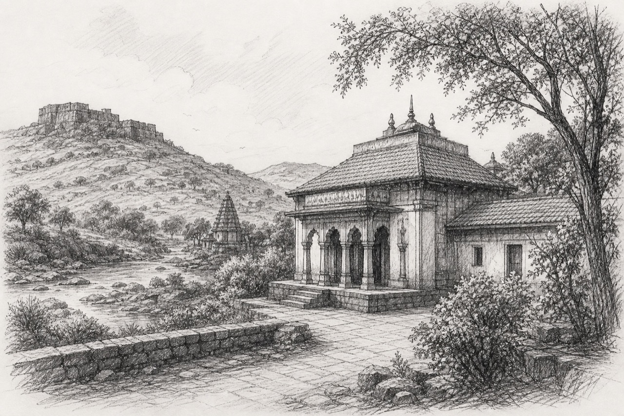Hand-drawn pencil travel sketch for Karjat area
