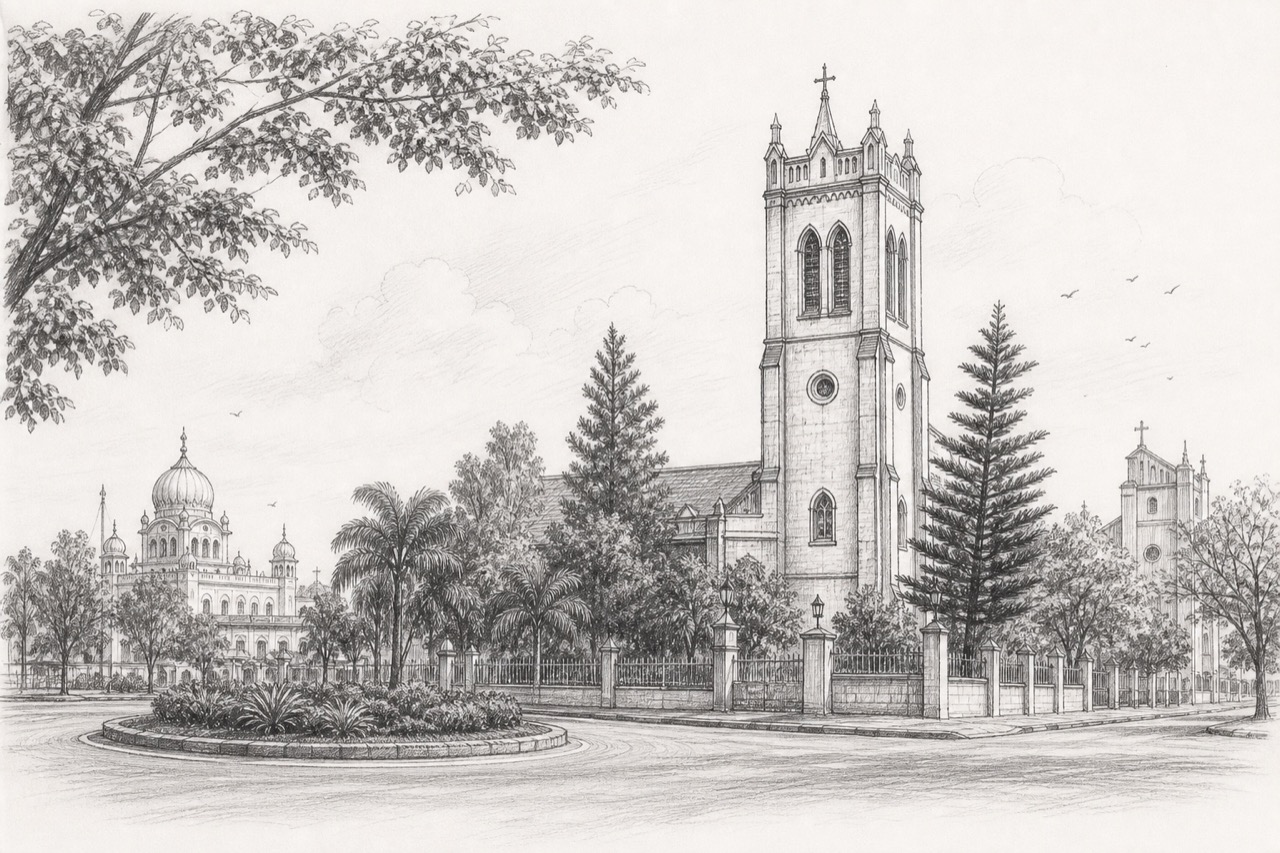 Hand-drawn pencil travel sketch for Karnāl