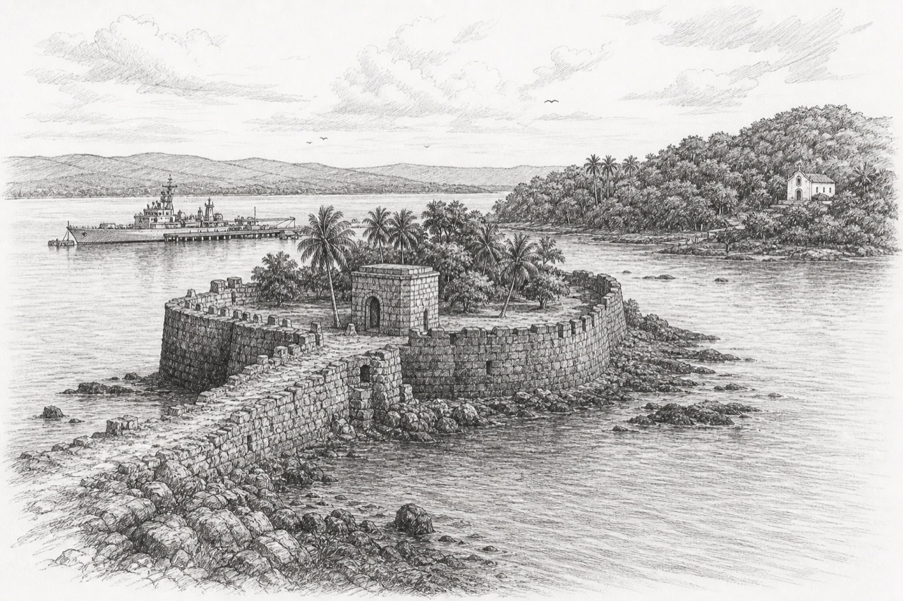 Hand-drawn pencil travel sketch for Karwar