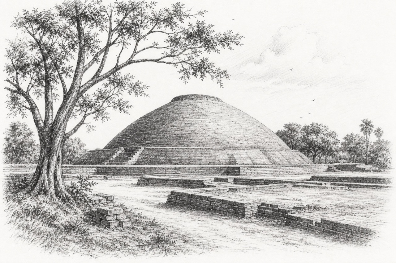 Hand-drawn pencil travel sketch for Kesariyā