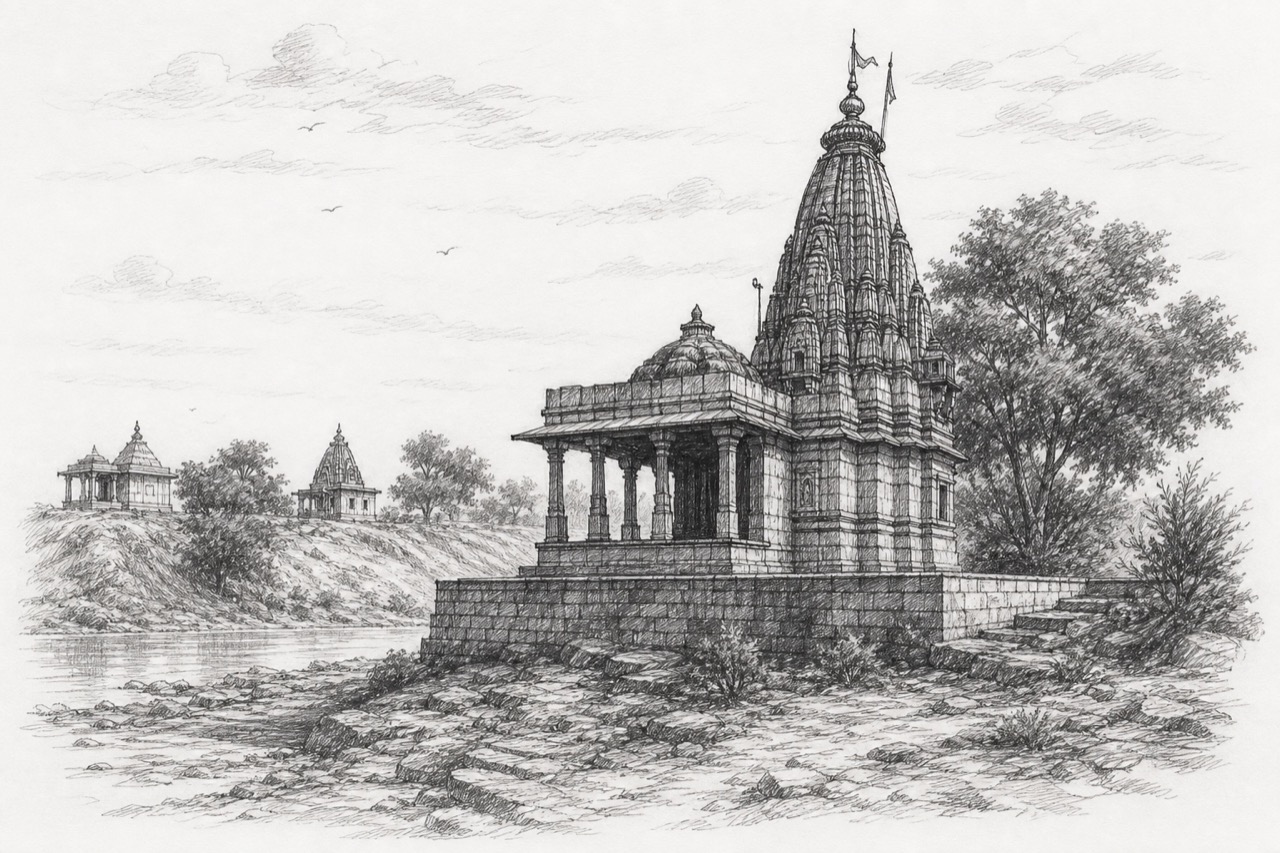 Hand-drawn pencil travel sketch for Khargone area