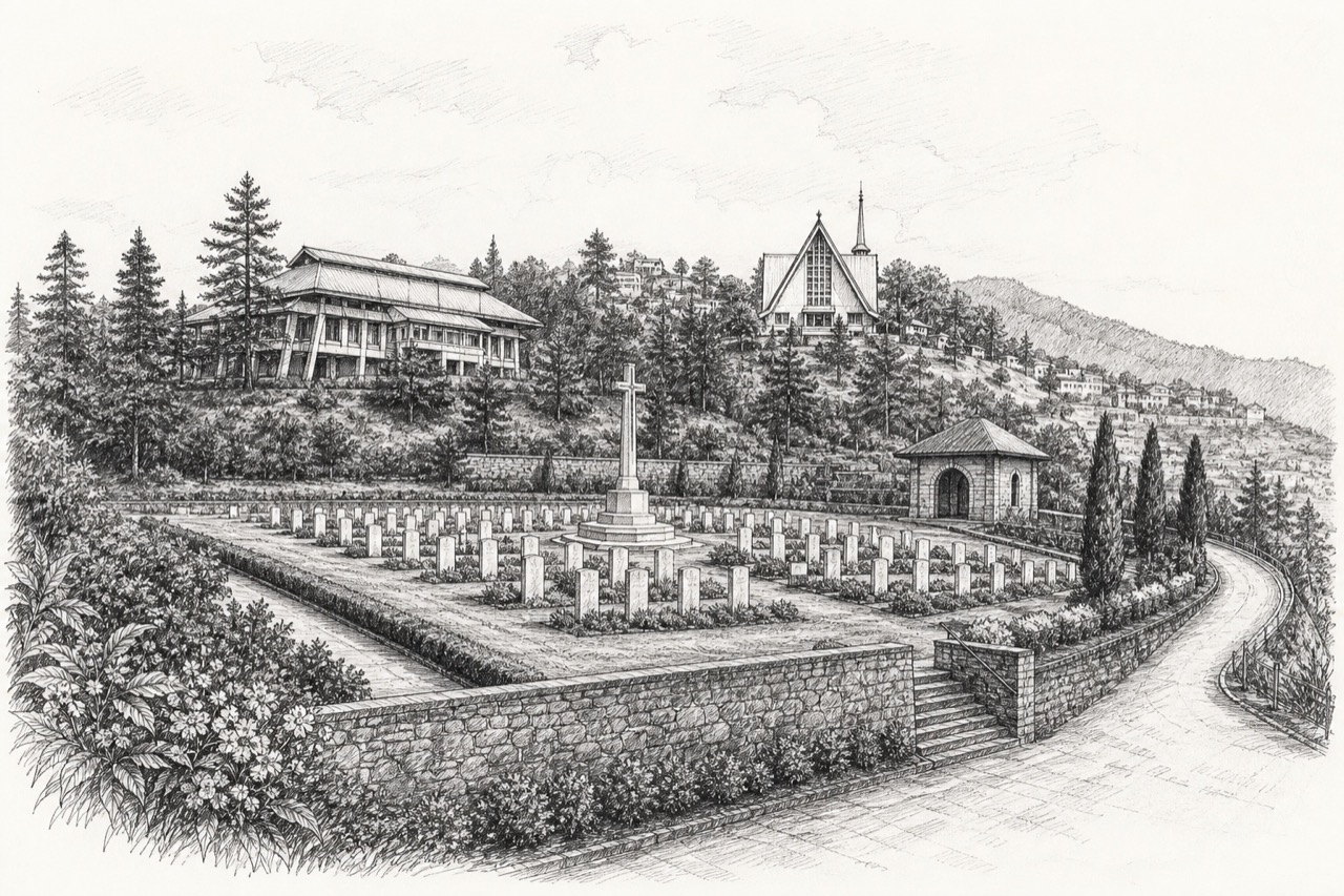 Hand-drawn pencil travel sketch for Kohima