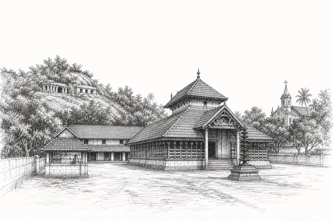 Hand-drawn pencil travel sketch for Kollancode, India