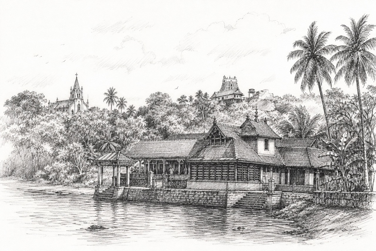 Hand-drawn pencil travel sketch for Konni area
