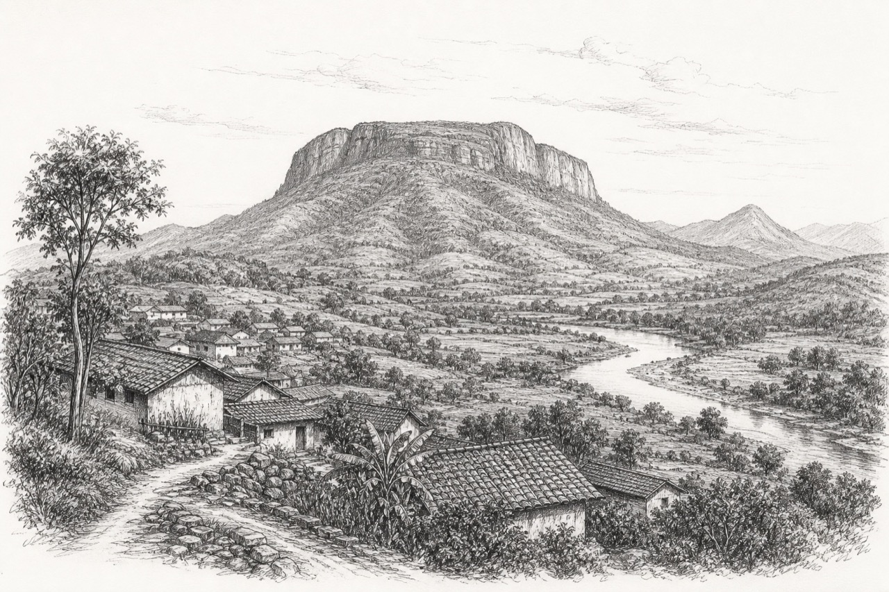 Hand-drawn pencil travel sketch for Koraput area