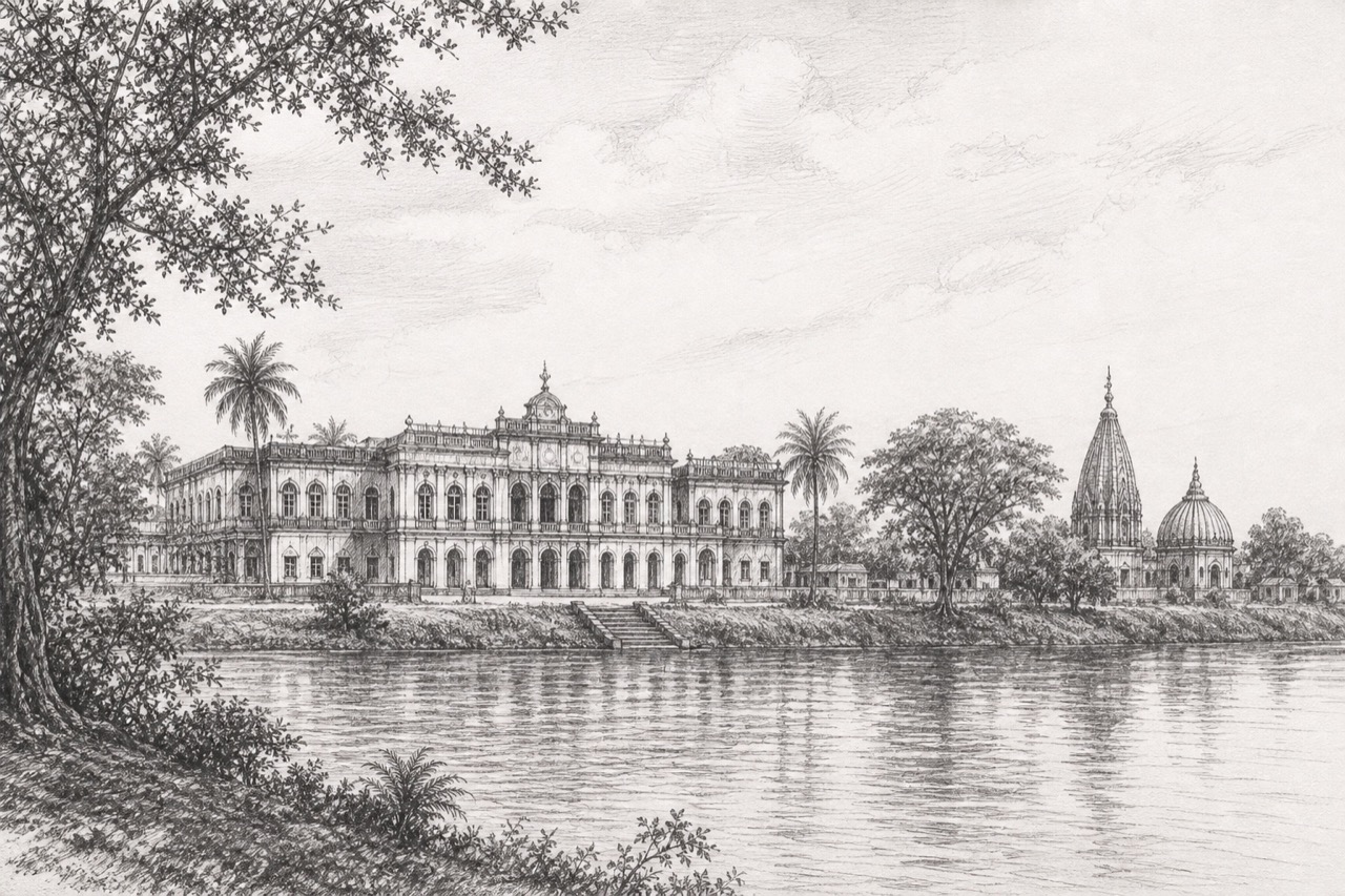 Hand-drawn pencil travel sketch for Krishnanagar
