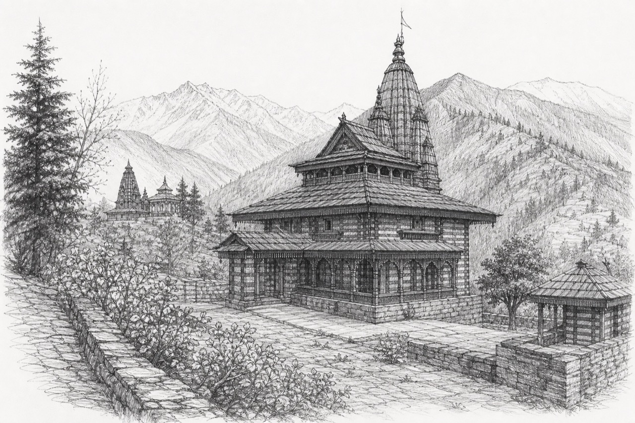 Hand-drawn pencil travel sketch for Kulu