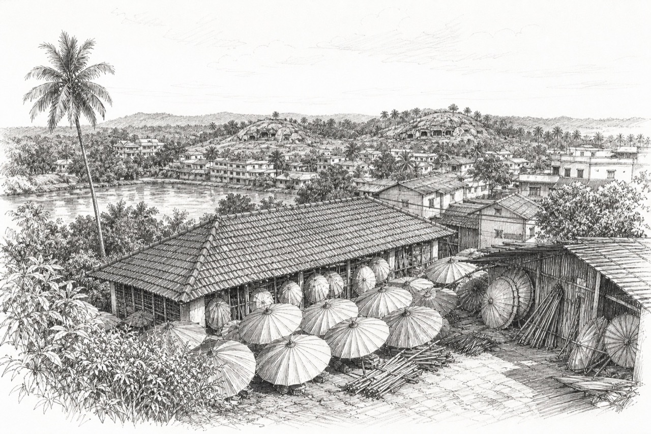 Hand-drawn pencil travel sketch for Kunnamkulam