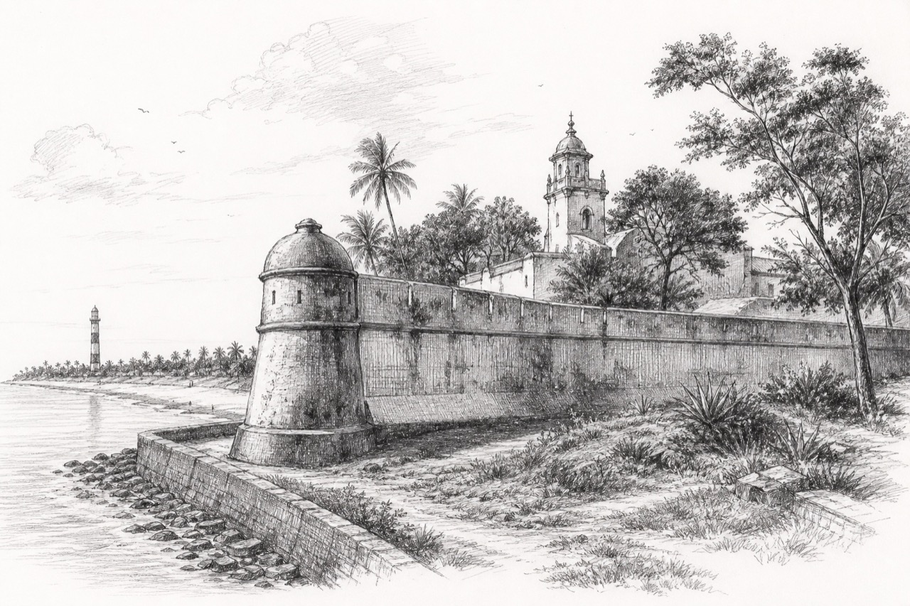 Hand-drawn pencil travel sketch for Machilīpatnam