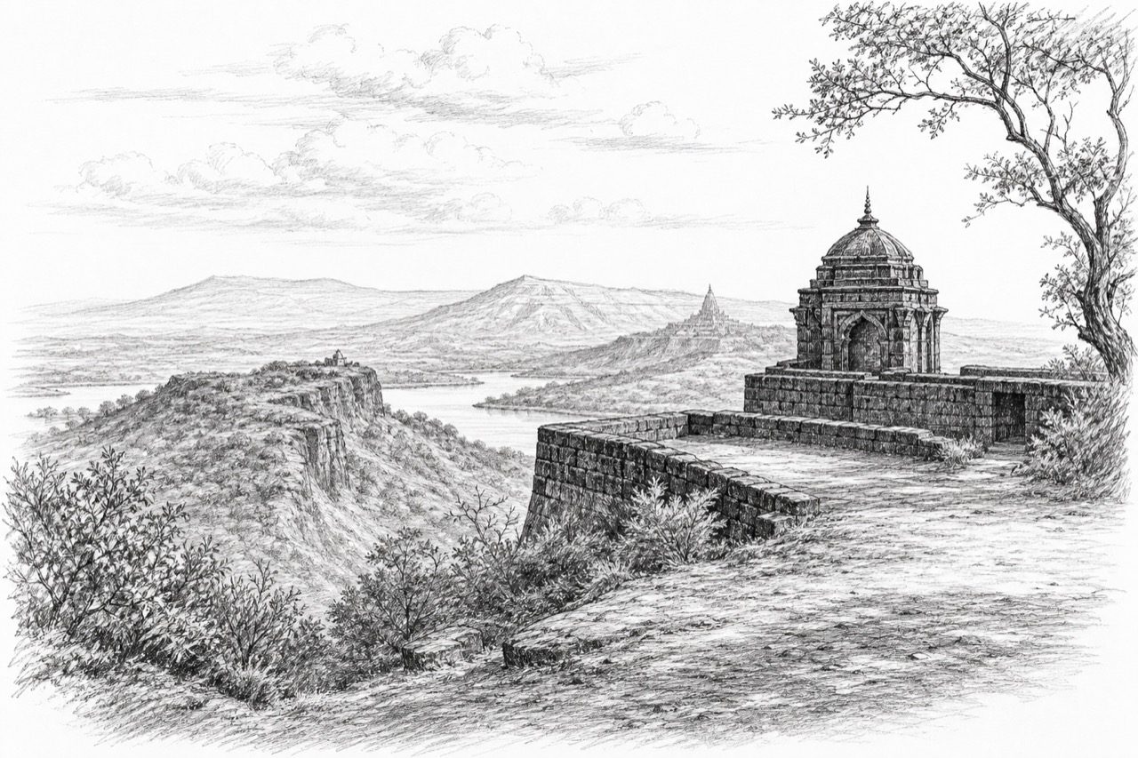 Hand-drawn pencil travel sketch for Mahābaleshwar
