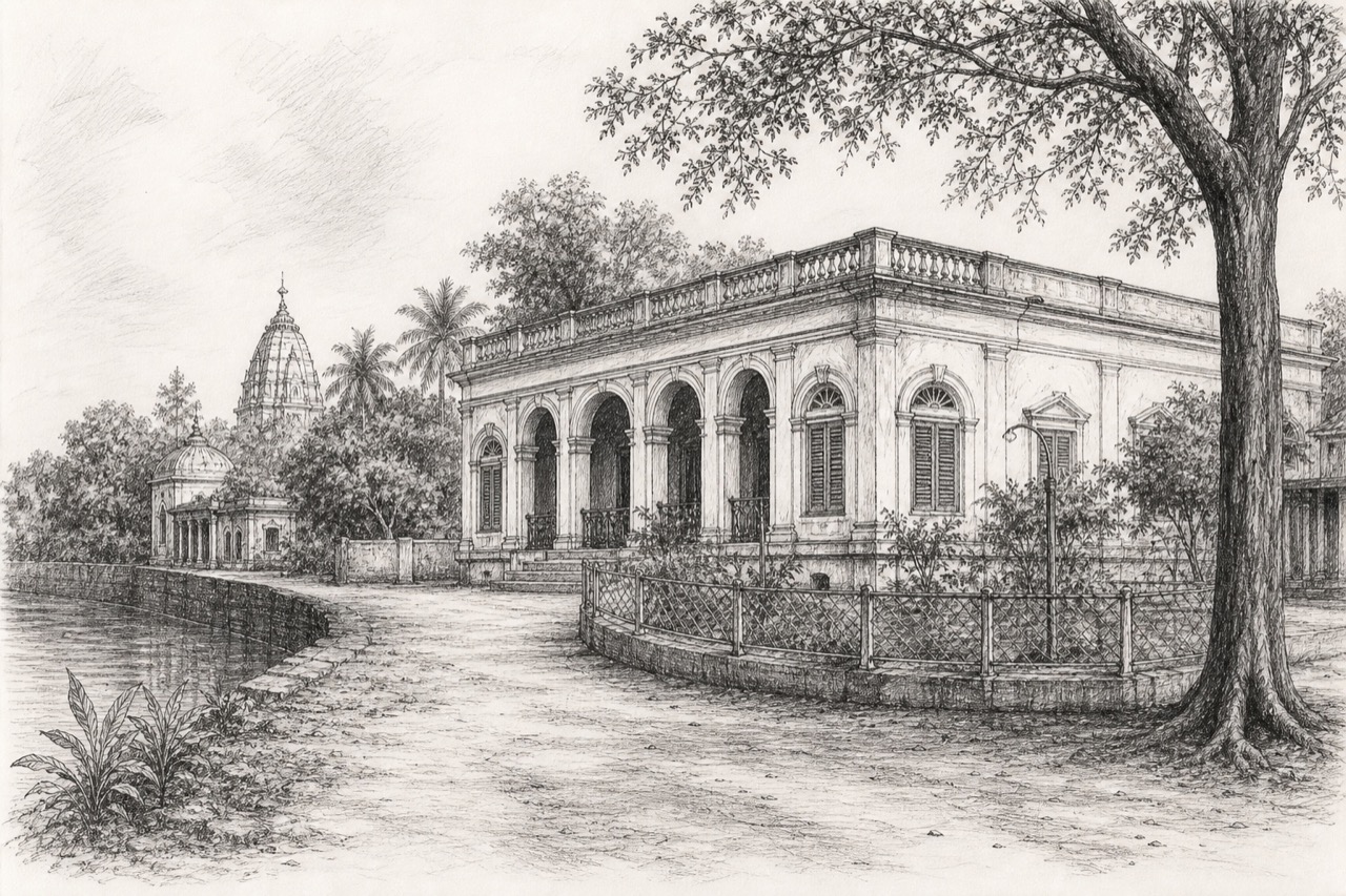 Hand-drawn pencil travel sketch for Maheshtala