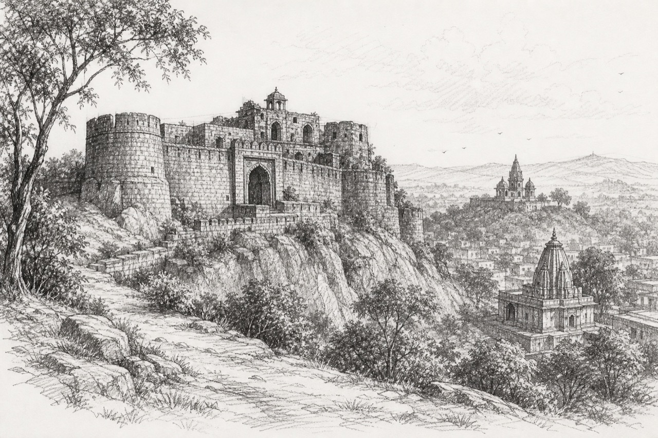 Hand-drawn pencil travel sketch for Mahobā