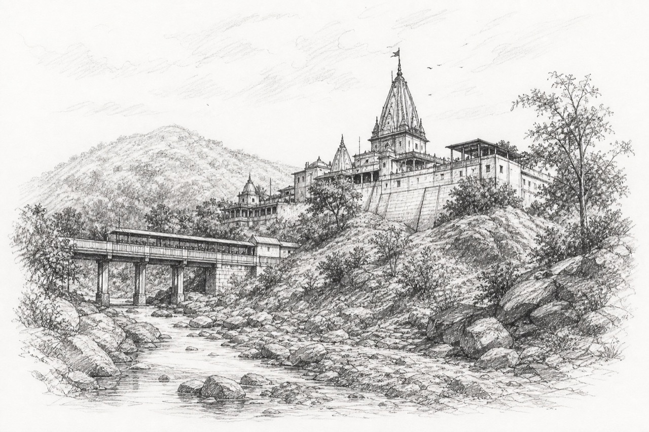 Hand-drawn pencil travel sketch for Maihar