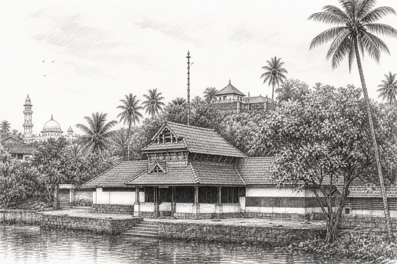 Hand-drawn pencil travel sketch for Malappuram