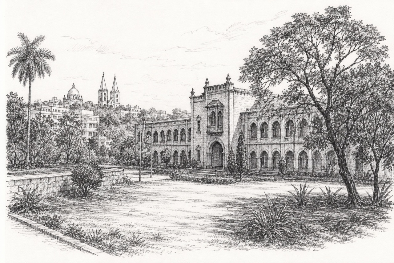 Hand-drawn pencil travel sketch for Malkajgiri