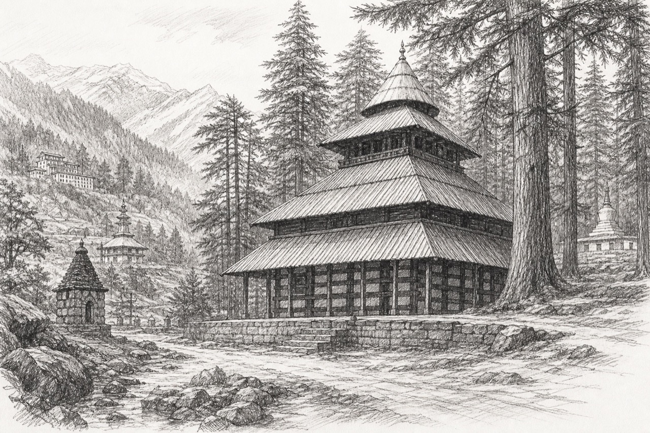 Hand-drawn pencil travel sketch for Manāli