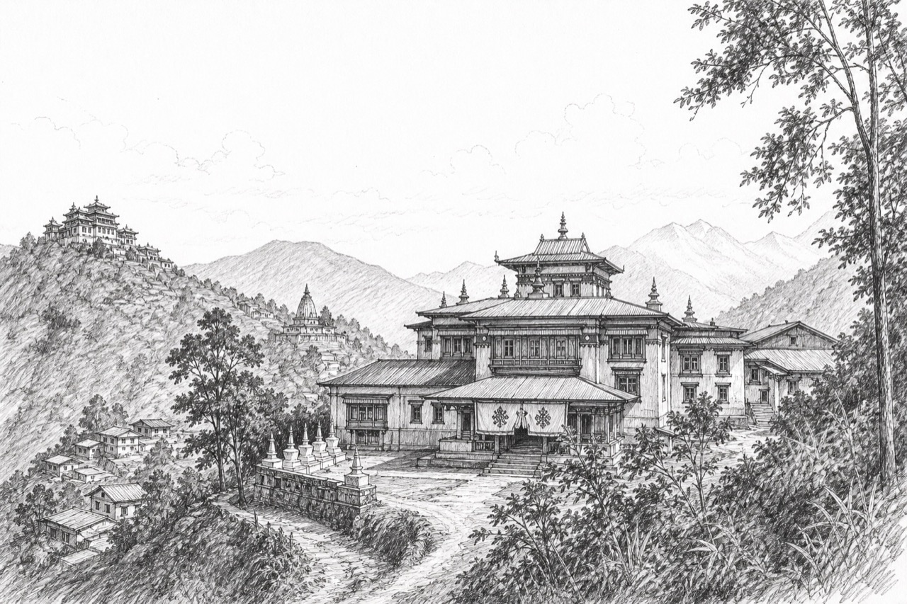 Hand-drawn pencil travel sketch for Mangan