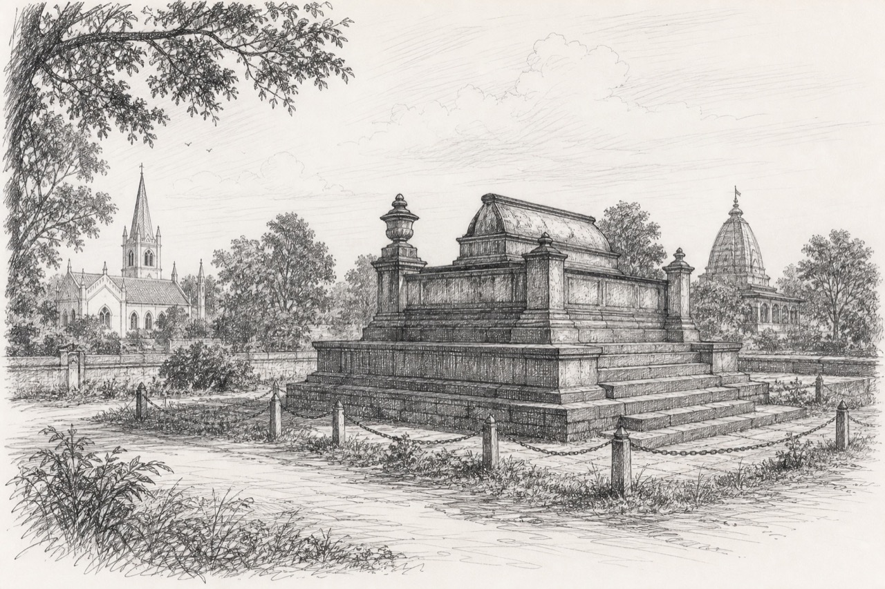 Hand-drawn pencil travel sketch for Medinīpur