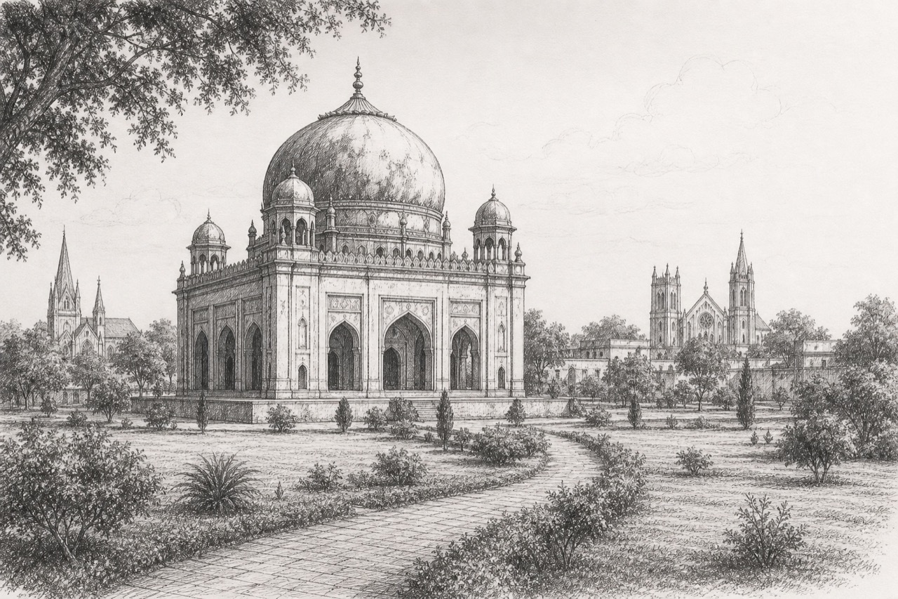 Hand-drawn pencil travel sketch for Meerut