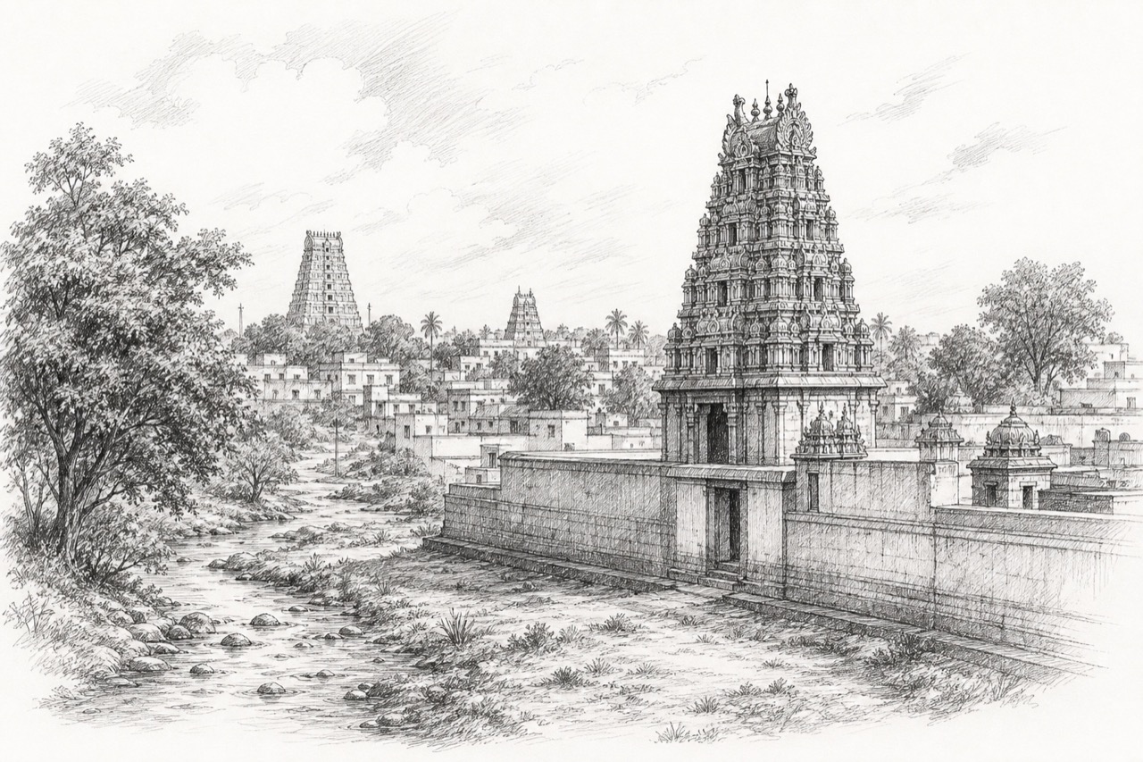Hand-drawn pencil travel sketch for Melur