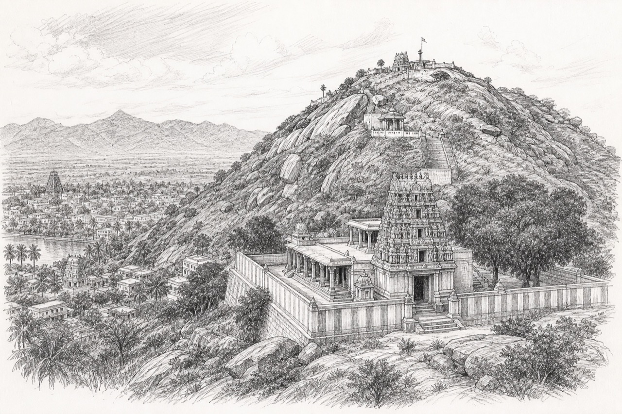 Hand-drawn pencil travel sketch for Mettupalayam