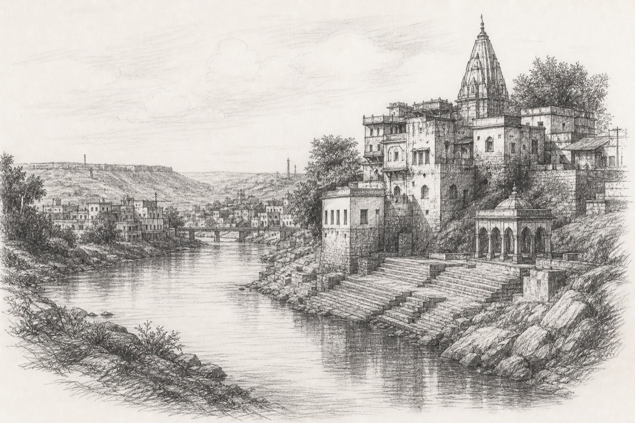 Hand-drawn pencil travel sketch for Mirzāpur