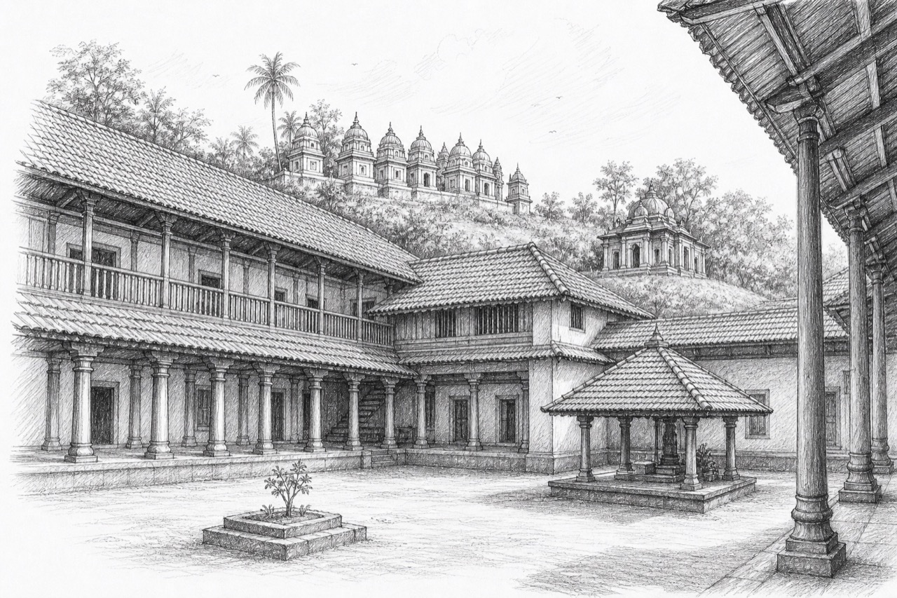 Hand-drawn pencil travel sketch for Mūdbidri