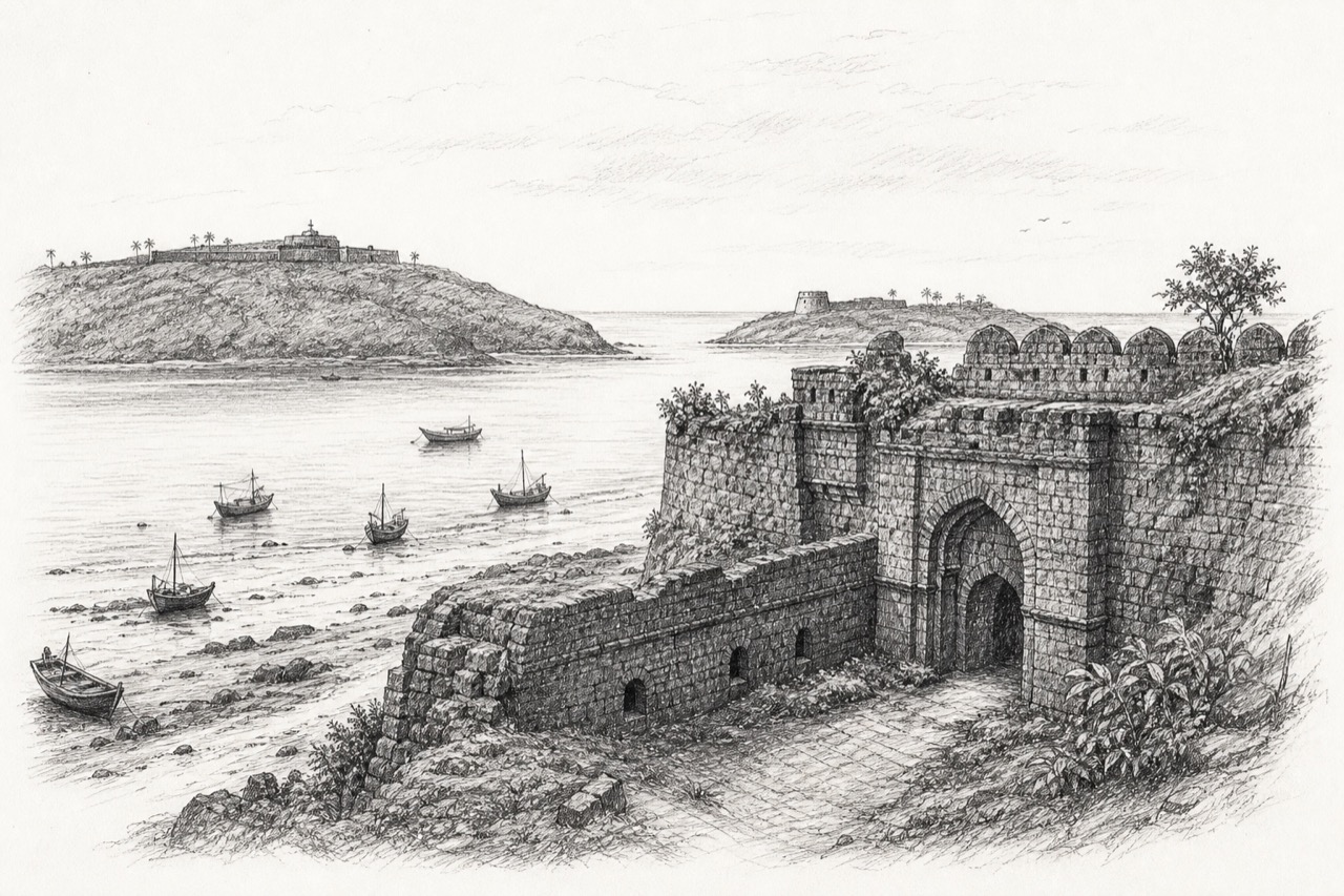 Hand-drawn pencil travel sketch for Murud
