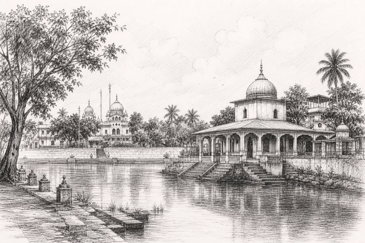 Hand-drawn pencil travel sketch for Nagaon