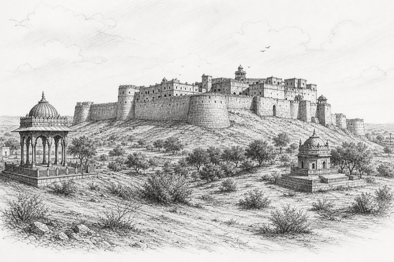 Hand-drawn pencil travel sketch for Nāgaur