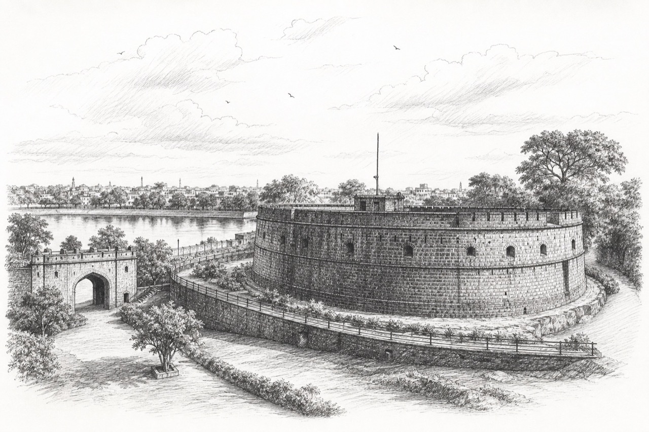 Hand-drawn pencil travel sketch for Nagpur