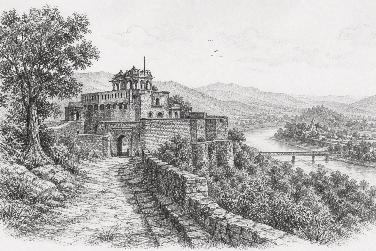 Hand-drawn pencil travel sketch for Nāhan
