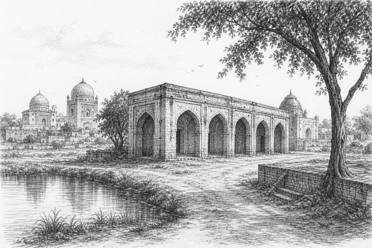 Hand-drawn pencil travel sketch for Nakodar
