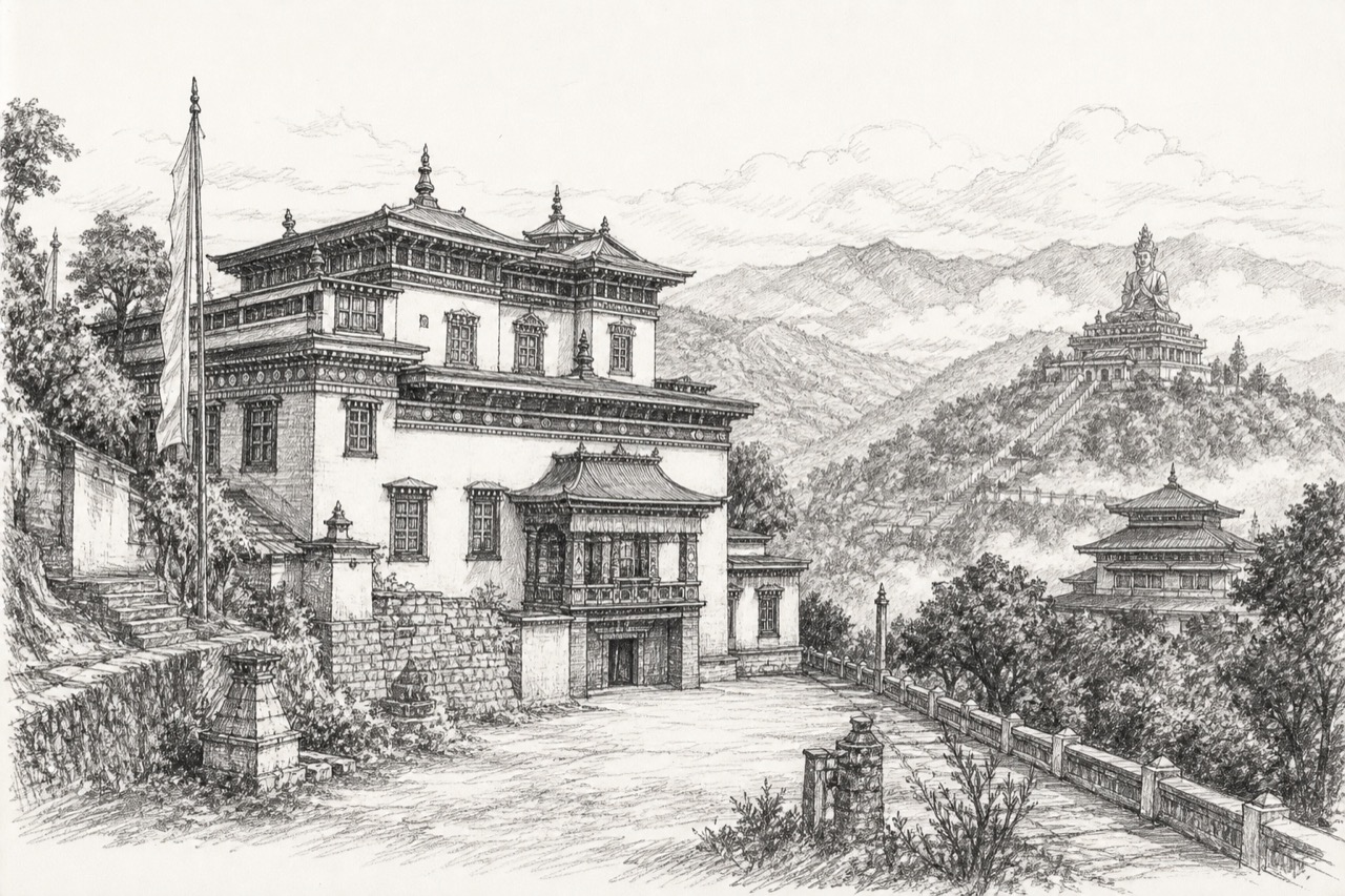 Hand-drawn pencil travel sketch for Namchi