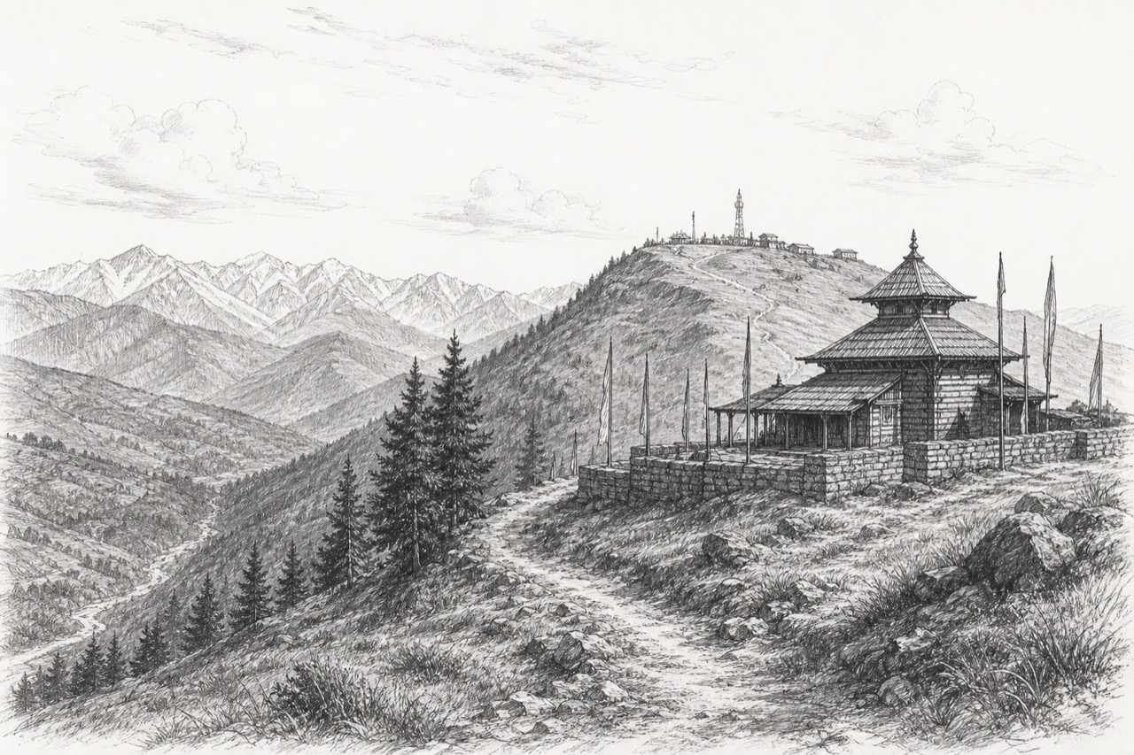Hand-drawn pencil travel sketch for Nārkanda