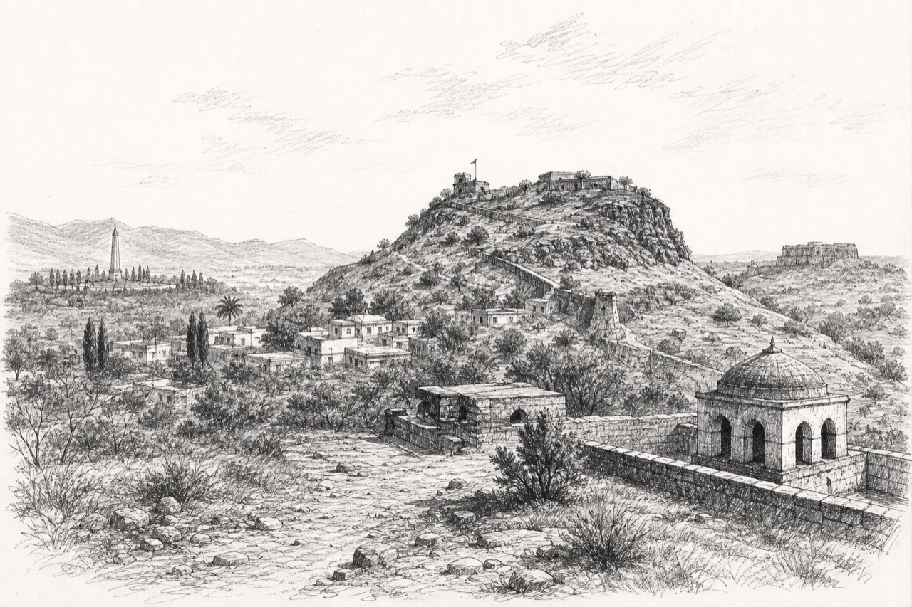 Hand-drawn pencil travel sketch for Nashik