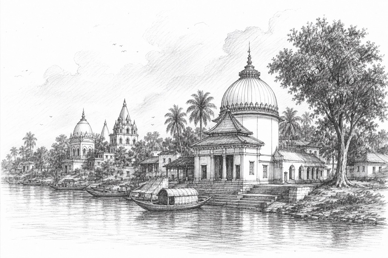 Hand-drawn pencil travel sketch for Navadwīp, India
