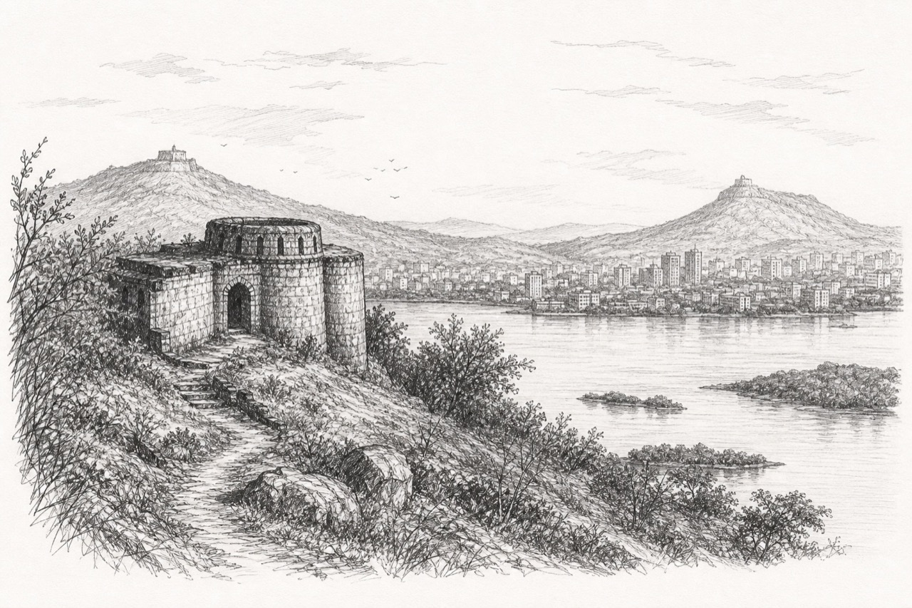 Hand-drawn pencil travel sketch for Navi Mumbai