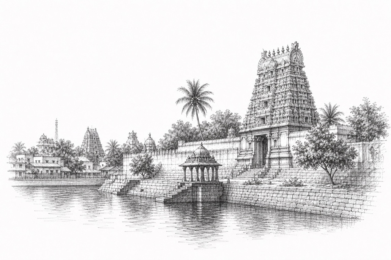 Hand-drawn pencil travel sketch for Nazareth, India