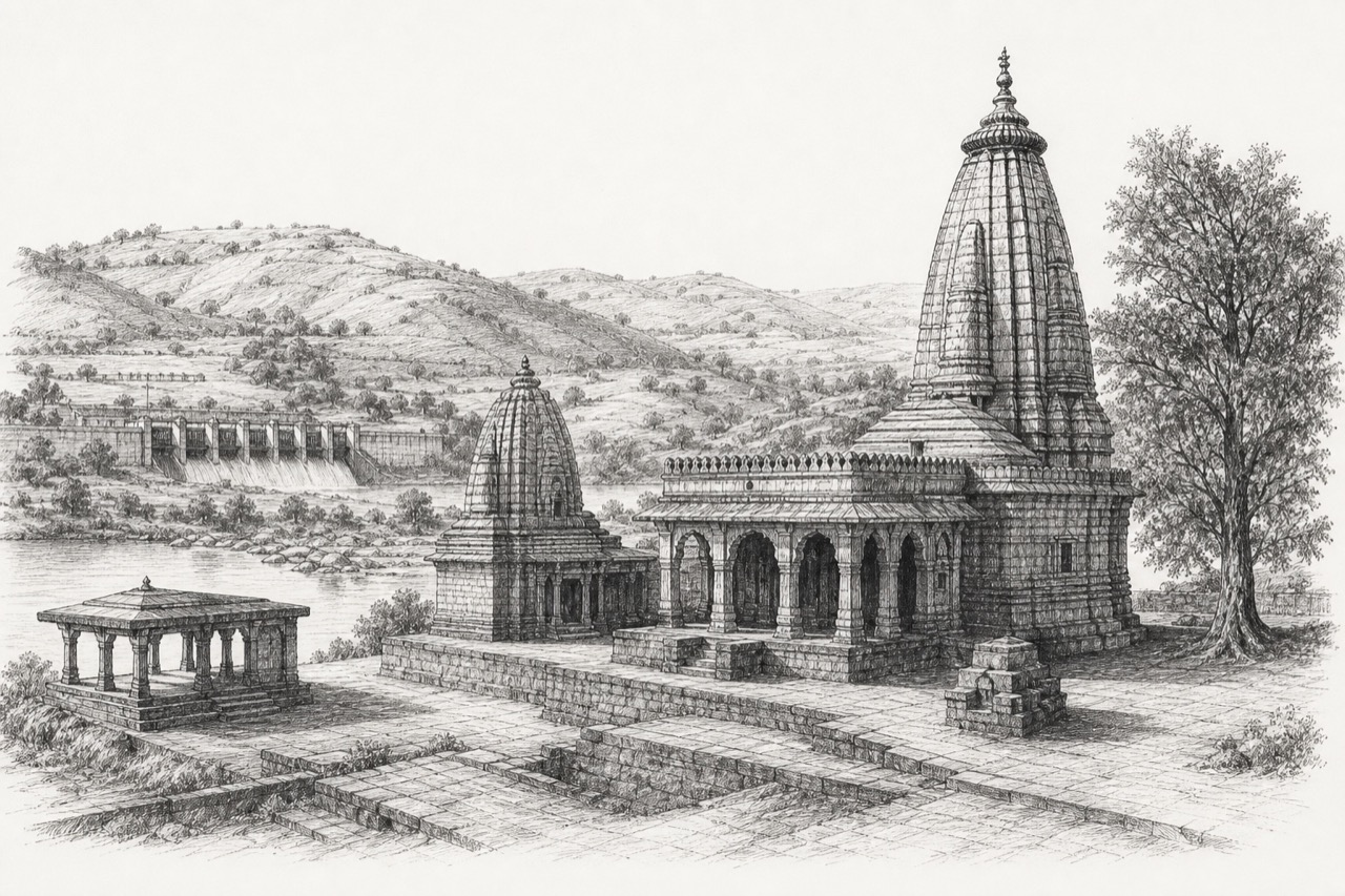 Hand-drawn pencil travel sketch for Nilanga