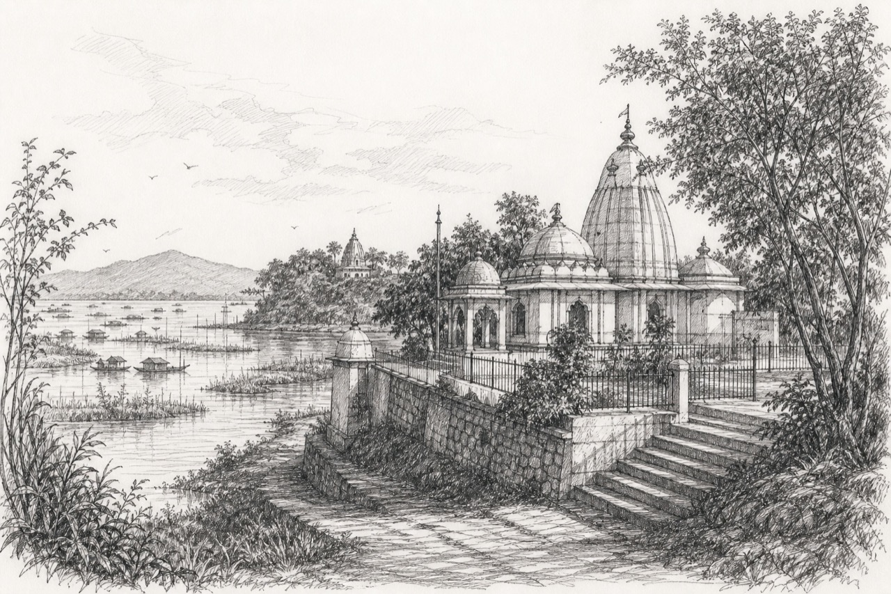 Hand-drawn pencil travel sketch for Ningthoukhong