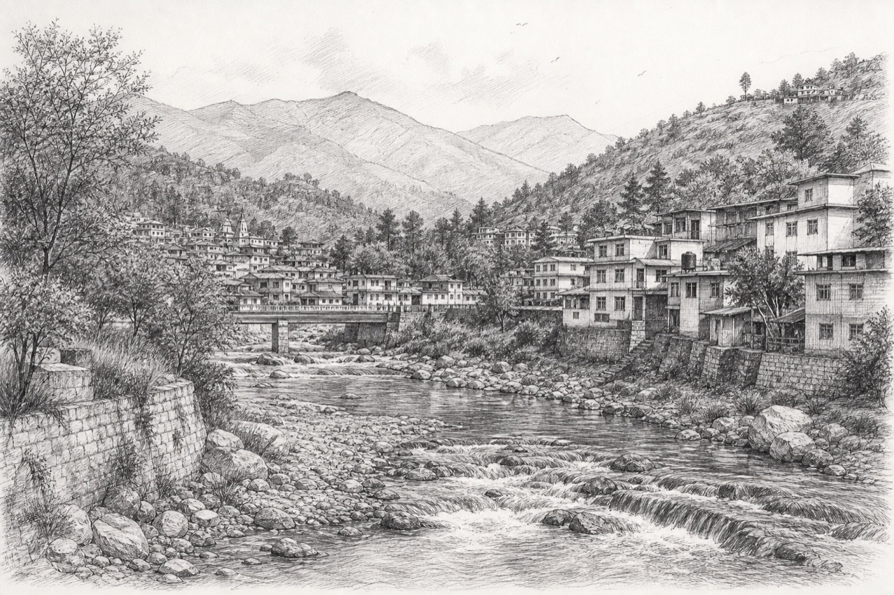 Hand-drawn pencil travel sketch for Nūrpur