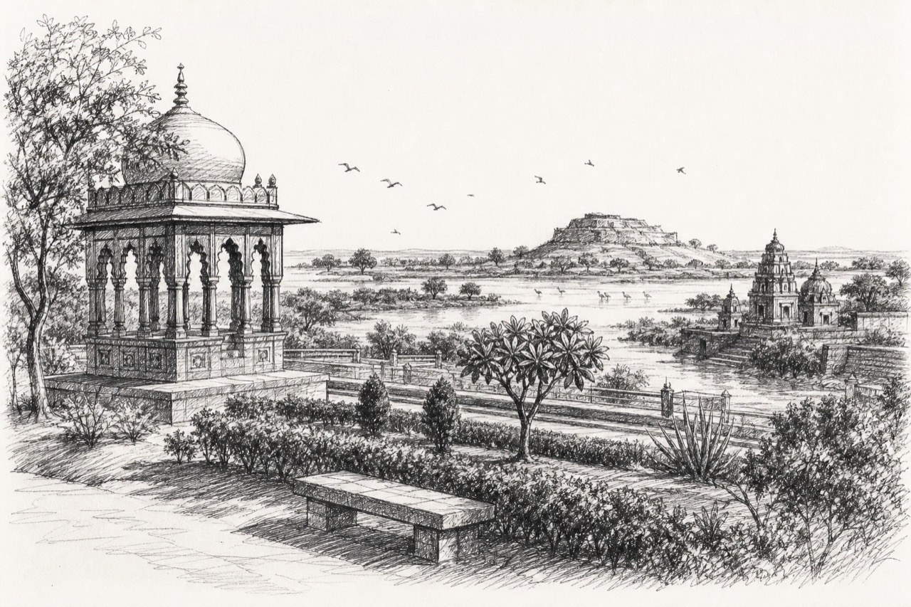 Hand-drawn pencil travel sketch for Paithan