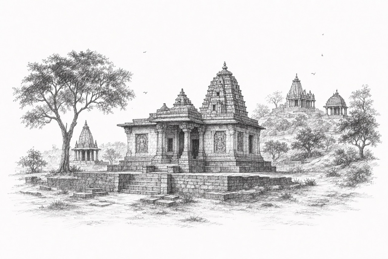 Hand-drawn pencil travel sketch for Pāli, India