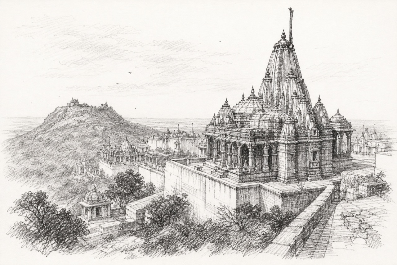 Hand-drawn pencil travel sketch for Pālitāna