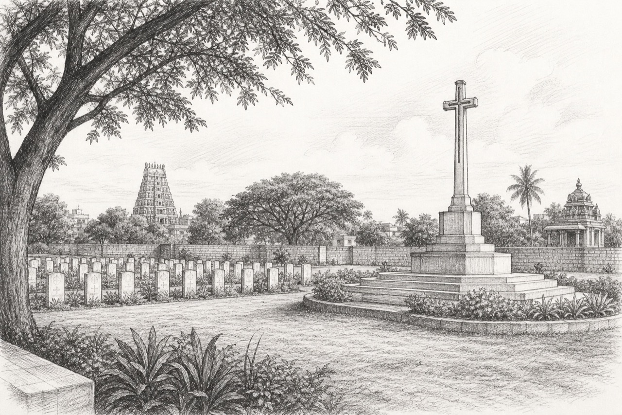 Hand-drawn pencil travel sketch for Pallāvaram